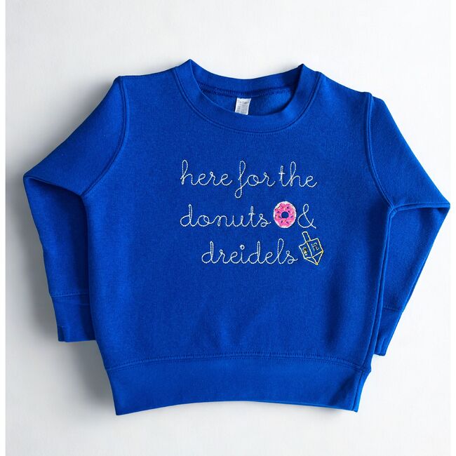 Donuts & Dreidels Baby + Little Kid Hanukkah Sweatshirt, Blue