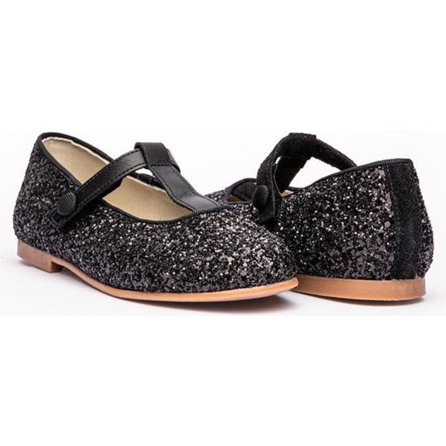 Hard Sole Glitter T-Band Flats, Black