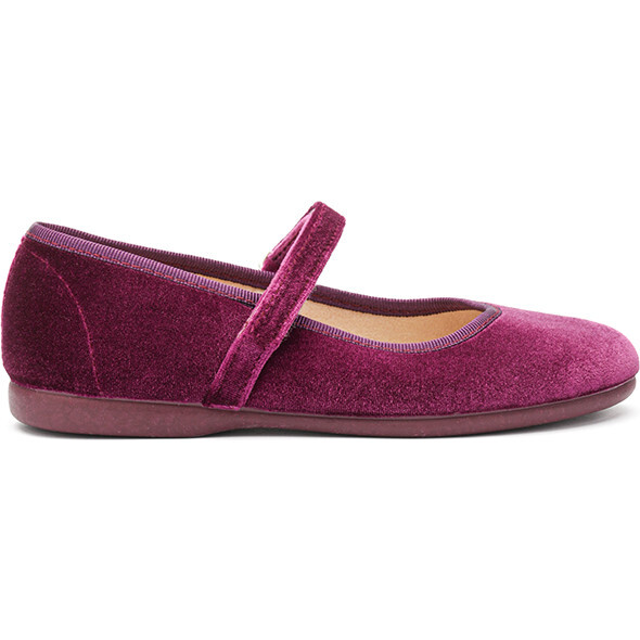 Velcro Strapped Velvet Mary Jane Shoes, Plum