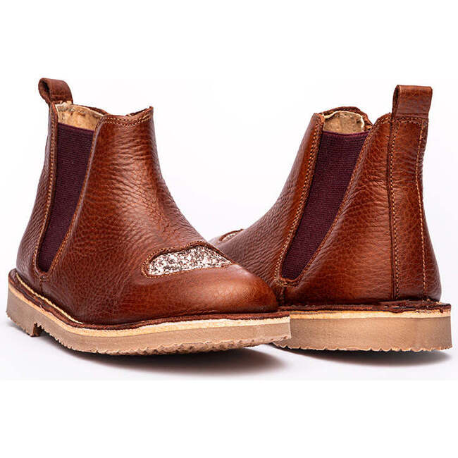 Brown Leather Chelsea Boot with Glitter Heart