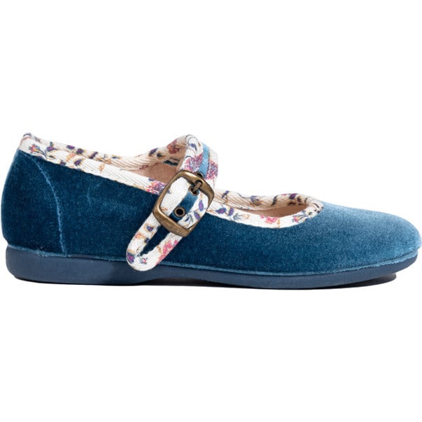 Floral Velvet Mary Janes, Blue - Mary Janes - 1