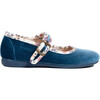 Floral Velvet Mary Janes, Blue - Mary Janes - 1 - thumbnail