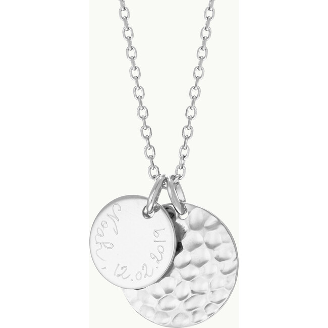 Personalized Hammered Double Disc Necklace, Sterling Silver