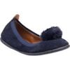 Suede Pom Pom Ballerina, Blue - Flats - 1 - thumbnail