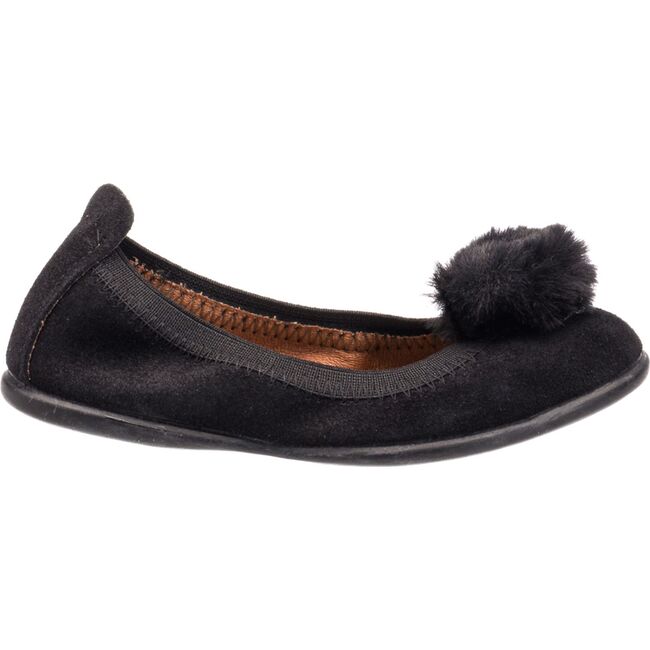 Suede Pom Pom Ballerina, Black
