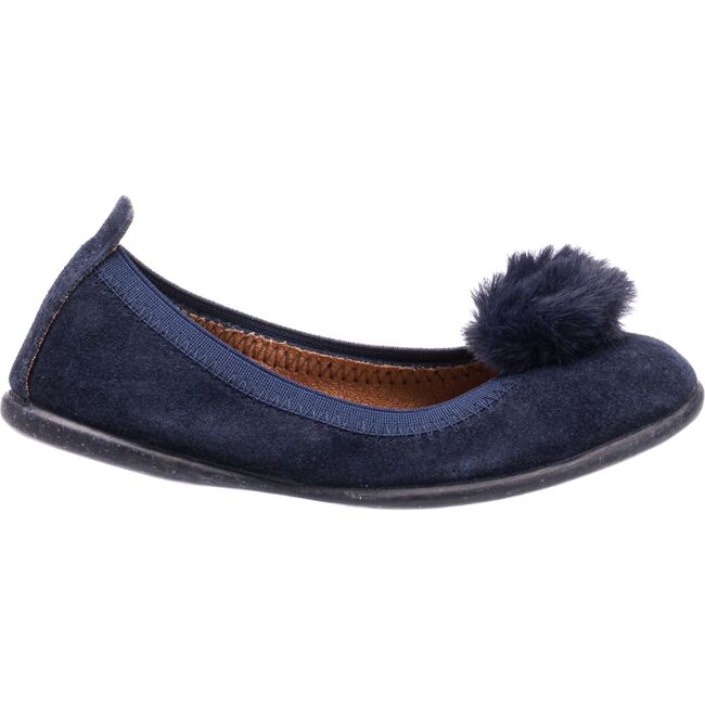 Suede Pom Pom Ballerina, Blue