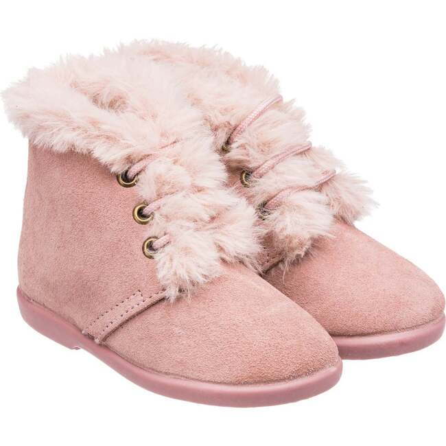 Teddy Bootie with Laces, Suede Pink - Booties - 1