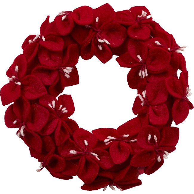 Handmade Hand Felted Wool Christmas Wreath - Red Amaryllis Flowers - 14"