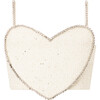 Odelia Heart-Shaped Tweed Top, Creme - T-Shirts - 1 - thumbnail