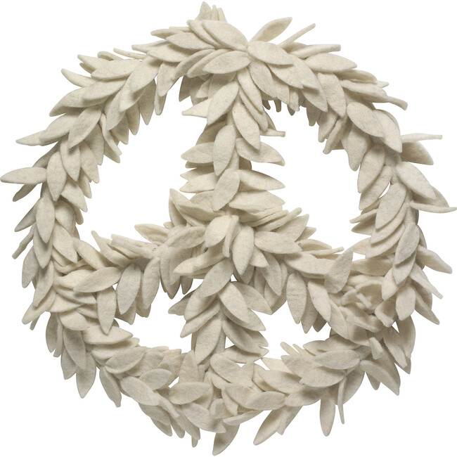 Handmade Hand Felted Wool Wreath - Peace Symbol in Cream - 14"