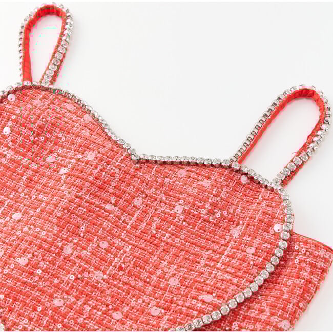 Odelia Heart-Shaped Tweed Top, Red - T-Shirts - 3