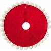 Mini Christmas Tree Skirt - Pom Poms on Red - in Hand Felted Wool - 26" - Tree Skirts - 1 - thumbnail