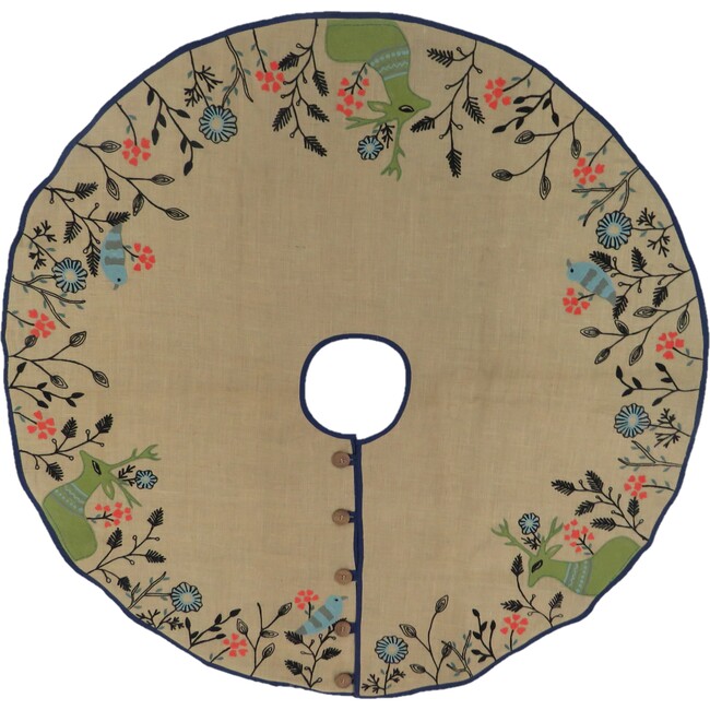Handmade Christmas Tree Skirt in Jute - Embroidered Forest Scene - 60" - Tree Skirts - 5