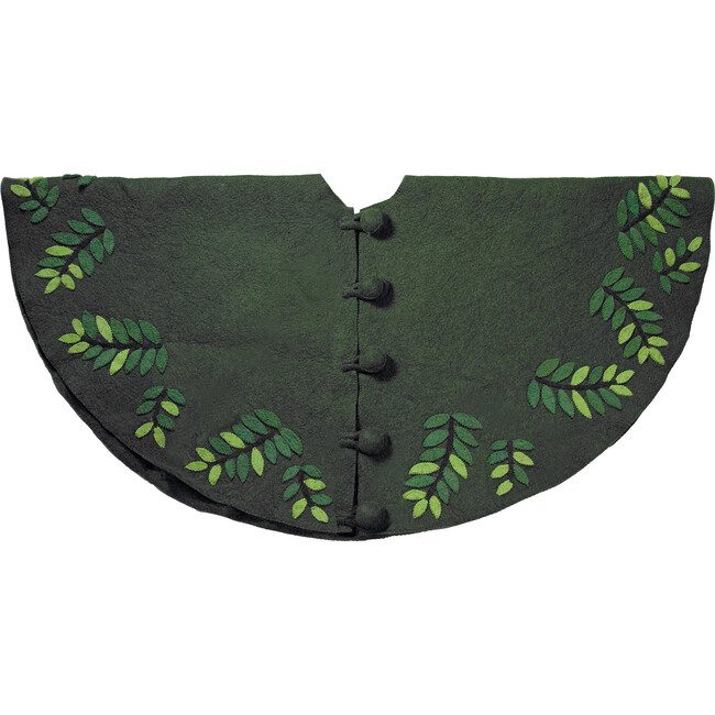 Handmade Christmas Tree Skirt in Felt - Leaves on Green - 60"