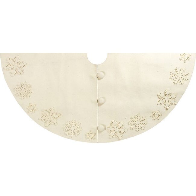 Handmade Christmas Tree Skirt in Felt - Tacked Snowflakes on Cream - 60"
