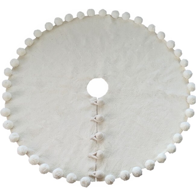 Handmade Felt Christmas Tree Skirt - Cream Pom Poms on Cream - 63"