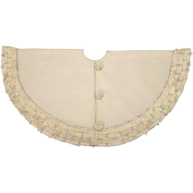Handmade Christmas Tree Skirt in Recycled Wool - Cream with Fringe Border - 60"