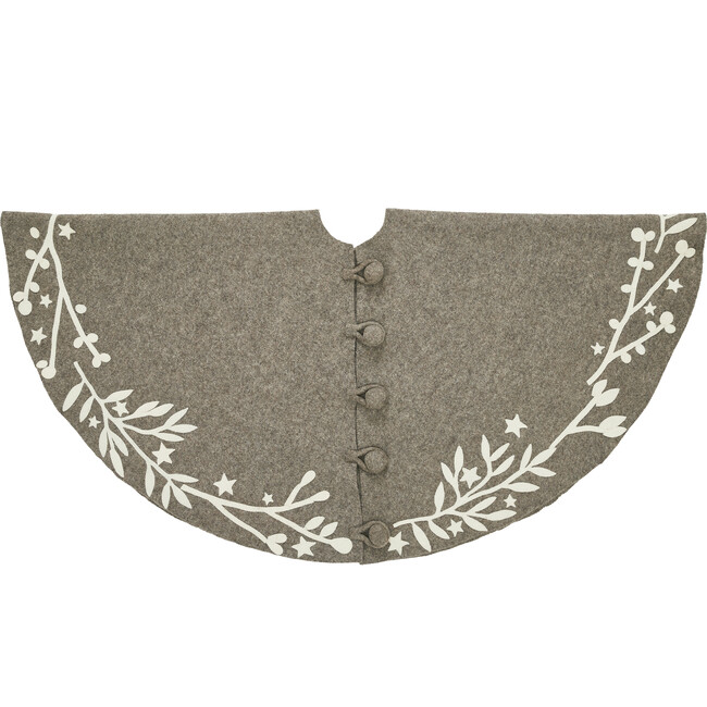 Handmade Christmas Tree Skirt in Felt - Branches and Stars on Gray