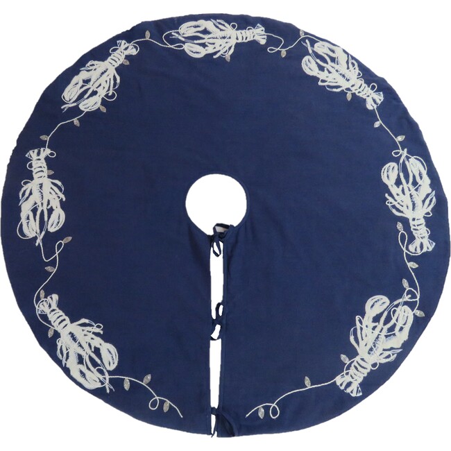 Handmade Christmas Tree Skirt - Lobsters on Navy Blue Cotton - 60"