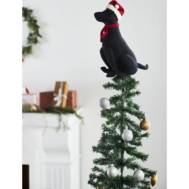 Christmas Tree Topper in Hand Felted Wool, Black Lab with Santa Hat