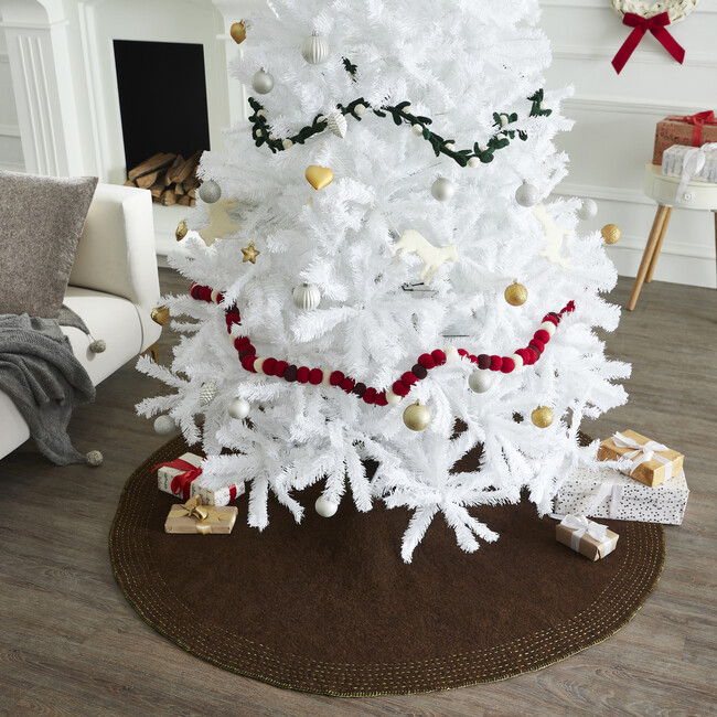 Handmade Christmas Tree Skirt in Felt - Quilted Edge White House Design  - 60"