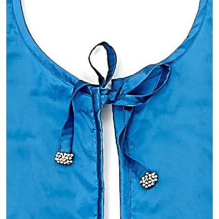 Imperial Blue Hand Beaded Christmas Tree Skirt on Blue Silk - Tree Skirts - 4