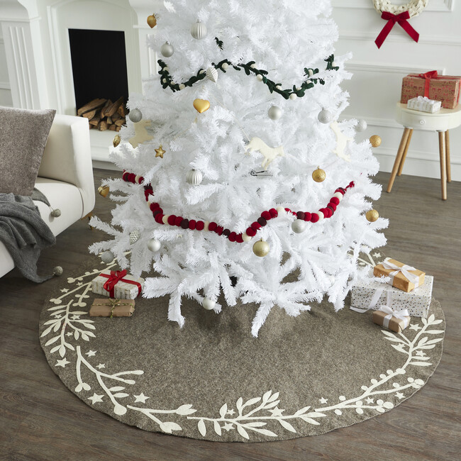 Handmade Christmas Tree Skirt in Felt - Branches and Stars on Gray