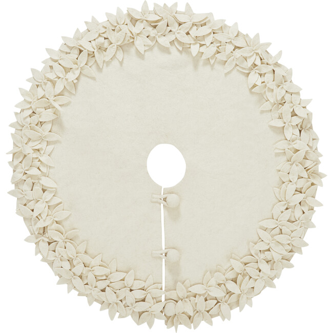 Handmade Felt Mini Christmas Tree Skirt - Cream Overlapping Flowers - 26" - Tree Skirts - 3