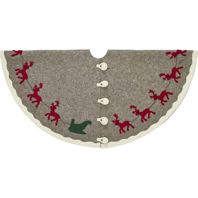 Hand Felted Wool Reindeer & Sleigh Tree Skirt - Christmas Eve Scene
