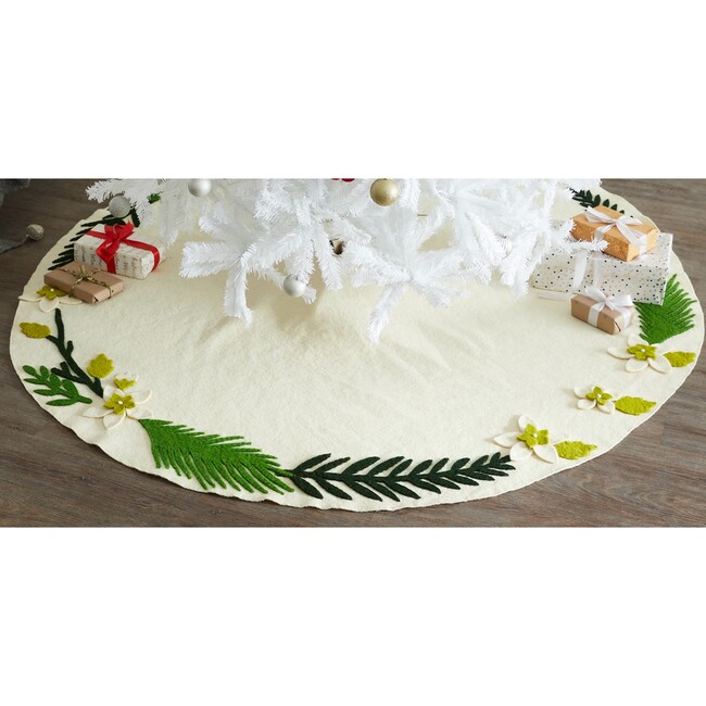 Handmade Christmas Tree Skirt in Felt - Greenery Border on Cream - Tree Skirts - 3
