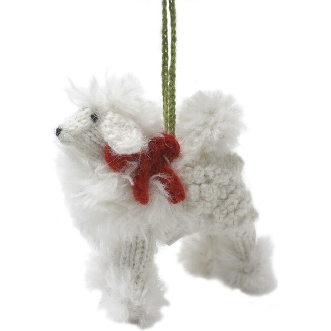 White Poodle Hand Knit Christmas Ornament