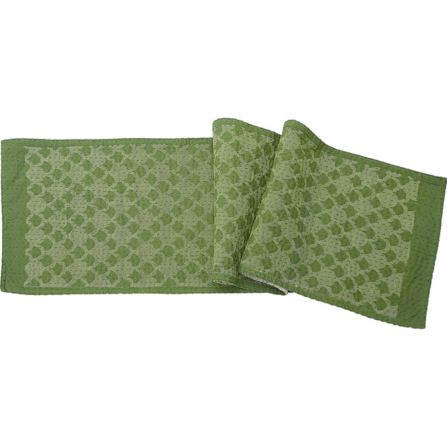Cotton Table Runner, Green Ginkgo