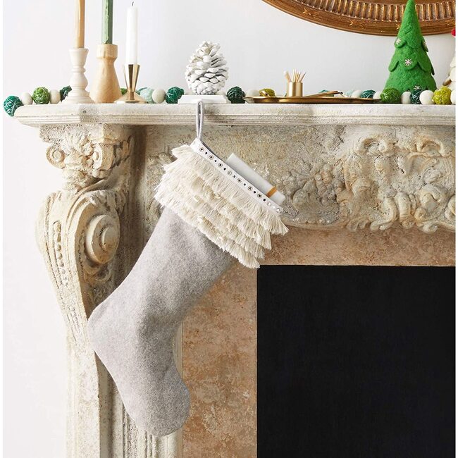 Handmade Wool Christmas Stocking - Fringe on Gray