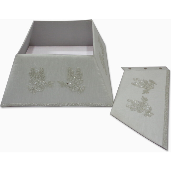 Hand Beaded Adjustable Christmas Tree Collar - Doves on White Silk - Tree Skirts - 4