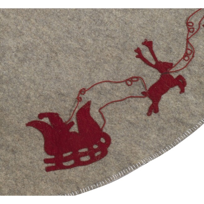 Reindeer tree skirt- grey with red reindeer and cream whip stitch-72"