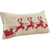 Handmade Christmas Pillow in Hand Felted Wool - Red Reindeer on Gray - 12"x24" - Decorative Pillows - 1 - thumbnail