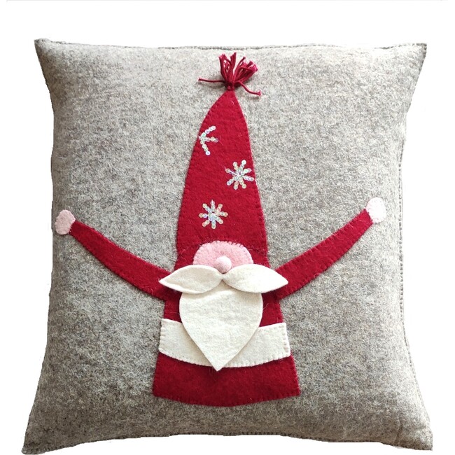 Hand Felted Wool Pillow - Gnome with Red Sequin Hat - 20"