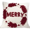 Hand Felted Wool Christmas Pillow - MERRY Wreath on Cream - 20" - Accents - 1 - thumbnail