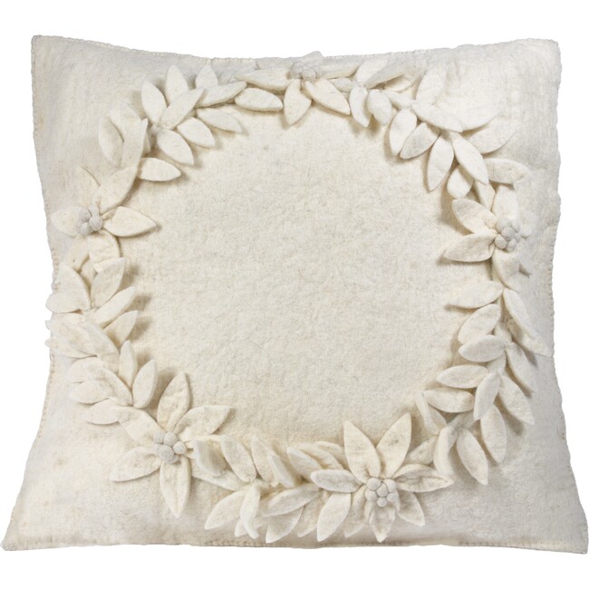Hand Felted Wool Christmas Pillow –Cream Wreath – 20"