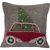 Hand Felted Wool Christmas Pillow - Car with Tree on Gray - 20" - Accents - 1 - thumbnail