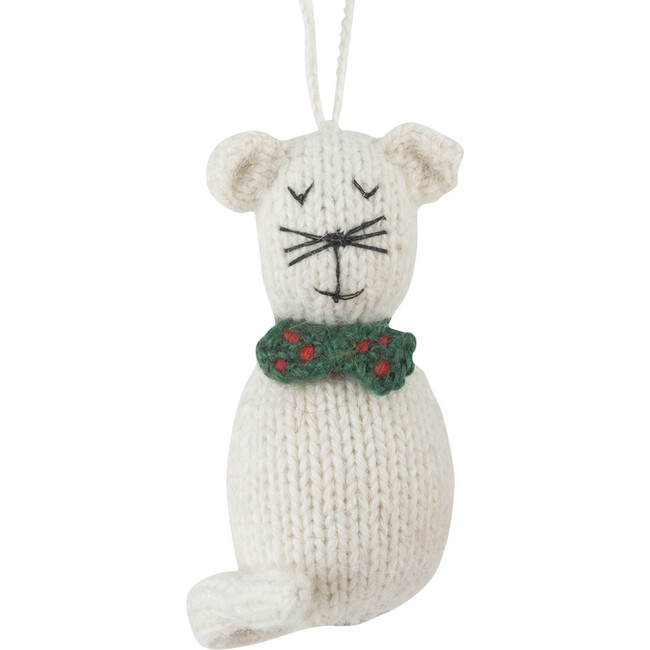Hand Knit White Cat Ornament - Ornaments - 1