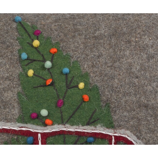 Hand Felted Wool Christmas Pillow - Car with Tree on Gray - 20"