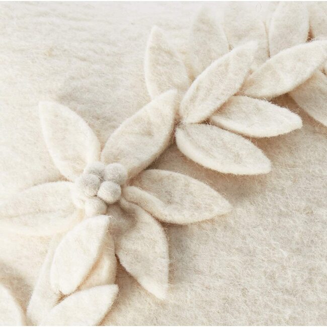 Hand Felted Wool Christmas Pillow –Cream Wreath – 20" - Accents - 3