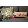 Handmade Christmas Pillow in Hand Felted Wool - Red Reindeer on Gray - 12"x24" - Decorative Pillows - 2 - thumbnail