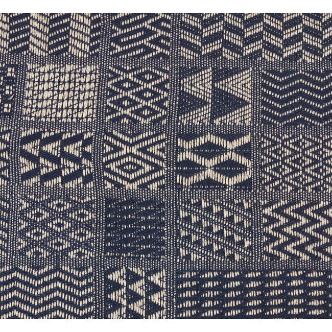 Hand Loomed Cotton Lumbar Pillow, Indigo Blocks