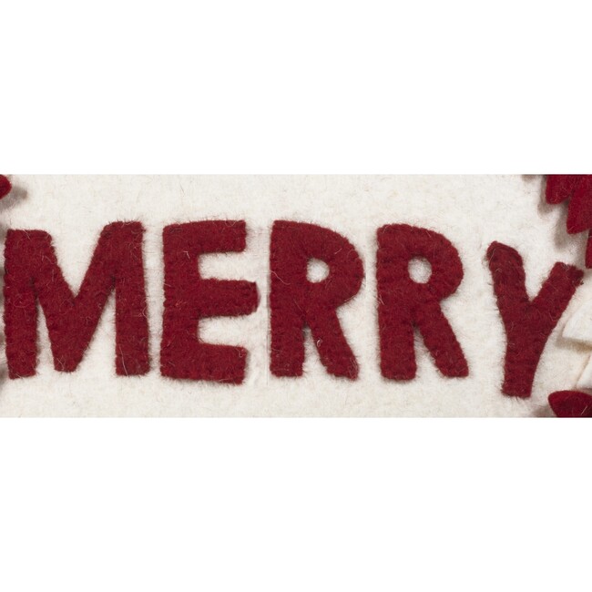 Hand Felted Wool Christmas Pillow - MERRY Wreath on Cream - 20" - Accents - 3