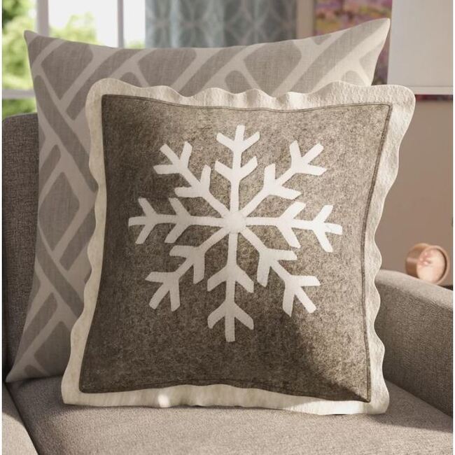 Handmade Christmas Pillow in Hand Felted Wool - Big Snowflake on Gray - 20"