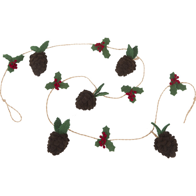 Handmade Christmas Garland - Pinecones and Holly Berries in Felt and Jute - 6'