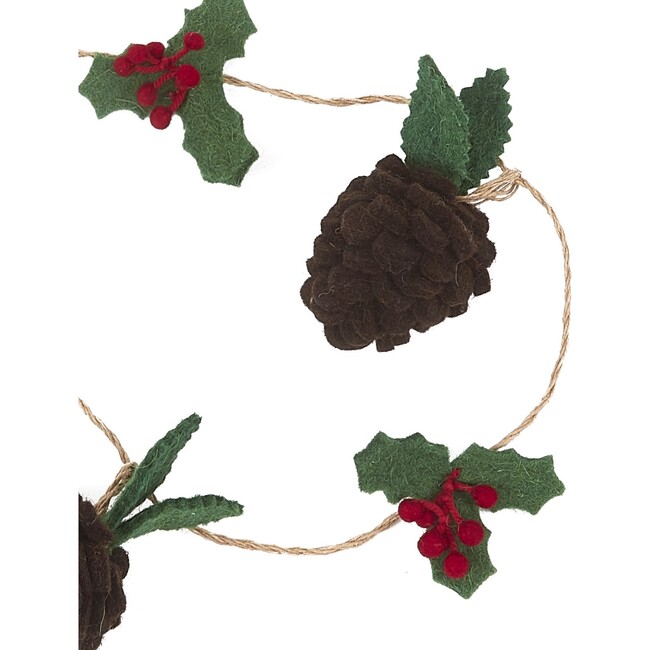 Handmade Christmas Garland - Pinecones and Holly Berries in Felt and Jute - 6'