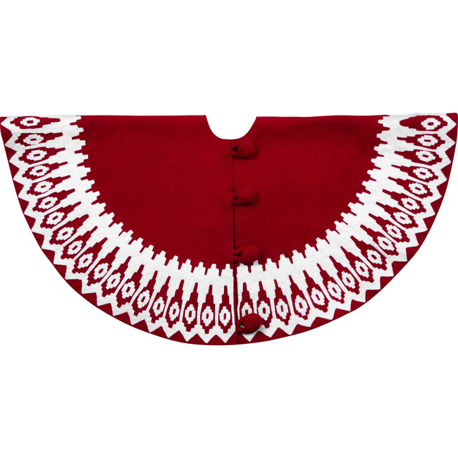 Handmade Felt Christmas Tree Skirt - Red Scandinavian Design - 60"